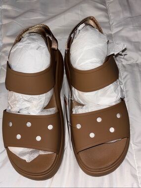 CROCS Brown Rubber Sandal Slides with Adjustable Straps